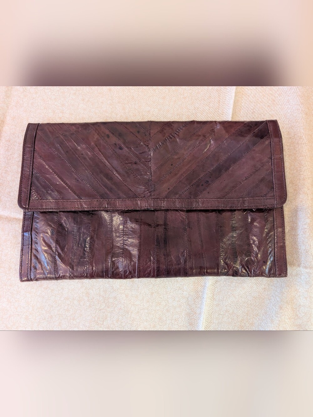 EEL SKIN Fold-Over Clutch - Deep Burgundy